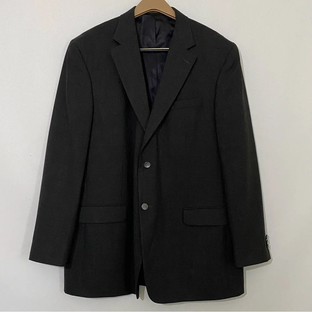 Stafford Men's Suit Jacket Size 46L Dark Charcoal Gray 55%Polyester 45% Wool